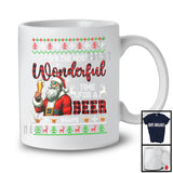 Personalized Custom Name Time For A Beer; Wonderful Christmas Sweater Santa Drinking; Plaid T-Shirt