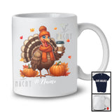 Personalized Custom Name Turkey Drinking Coffee; Lovely Thanksgiving Pumpkin; Family Group T-Shirt