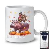 Personalized Custom Name Turkey Riding Hippo, Lovely Thanksgiving Pumpkins, Hippo Lover T-Shirt