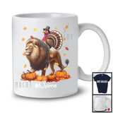 Personalized Custom Name Turkey Riding Lion, Lovely Thanksgiving Pumpkins, Lion Lover T-Shirt