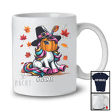 Personalized Custom Name Unicorn With Pumpkin Face; Lovely Thanksgiving Fall Leaves T-Shirt