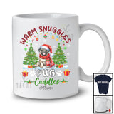 Personalized Custom Name Warm Snuggles Pug Cuddles; Fantastic Christmas Lights Tree Plaid T-Shirt