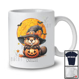 Personalized Custom Name Witch Beaver With Pumpkin Scary Moon; Adorable Halloween Animal Family T-Shirt