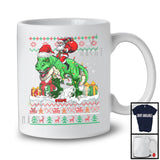 Personalized Custom Name Santa Riding T-Rex; Lovely Christmas Lights Sweater Santa T-Rex Lover T-Shirt