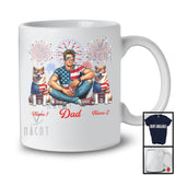 Personalized Dad With Two Custom Name Akita, Amazing 4th Of July Fireworks Patriotic T-Shirt