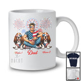 Personalized Dad With Two Custom Name Basset Hound, Amazing 4th Of July Fireworks Patriotic T-Shirt