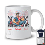 Personalized Dad With Two Custom Name Boston Terrier, Amazing 4th Of July Fireworks Patriotic T-Shirt