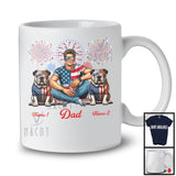 Personalized Dad With Two Custom Name Bulldog, Amazing 4th Of July Fireworks Patriotic T-Shirt