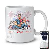 Personalized Dad With Two Custom Name Cat, Amazing 4th Of July Fireworks Patriotic T-Shirt