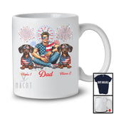 Personalized Dad With Two Custom Name Dachshund, Amazing 4th Of July Fireworks Patriotic T-Shirt