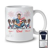 Personalized Dad With Two Custom Name Papillon, Amazing 4th Of July Fireworks Patriotic T-Shirt