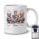 Personalized Dad With Two Custom Name Pit Bull, Amazing 4th Of July Fireworks Patriotic T-Shirt