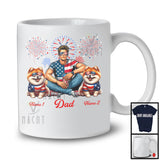 Personalized Dad With Two Custom Name Pomeranian, Amazing 4th Of July Fireworks Patriotic T-Shirt