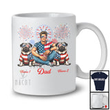 Personalized Dad With Two Custom Name Pug, Amazing 4th Of July Fireworks Patriotic T-Shirt