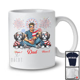 Personalized Dad With Two Custom Name Shih Tzu, Amazing 4th Of July Fireworks Patriotic T-Shirt