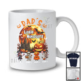 Personalized Dad's Little Monsters, Creepy Halloween Moon Pumpkin, Custom Name Family T-Shirt
