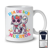 Personalized Dia De Los Muertos; Adorable Flowers Sugar Skull Cat Custom Name; Mexican Family T-Shirt