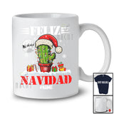 Personalized Feliz Navidad; Cheerful Christmas Santa Cactus Snowing; Custom Name Family T-Shirt