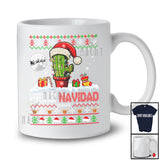 Personalized Feliz Navidad; Cheerful Christmas Santa Cactus Sweater; Custom Name Family T-Shirt