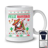 Personalized Feliz Navidad; Joyful Christmas Sweater Dabbing Santa Sombrero; Custom Name Mexican T-Shirt