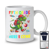 Personalized Fifth Grade Here I Come, Joyful First Day Of School T-Rex, Custom Name Dinosaur T-Shirt