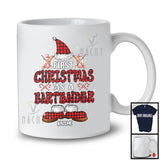 Personalized First Christmas As A Bartender; Humorous Custom Name Plaid Santa; Future Promoting T-Shirt