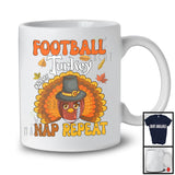 Personalized Football Turkey Nap Repeat, Joyful Thanksgiving Fall Leaves, Custom Name Sport Player T-Shirt