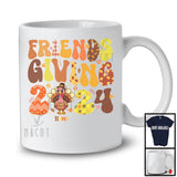 Personalized Friends Giving 2024; Adorable Thanksgiving Groovy Custom Name Turkey; Fall Leaf T-Shirt