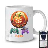 Personalized Game Controllers Pumpkin; Horror Halloween Moon Gaming; Custom Name Gamer T-Shirt