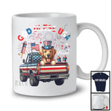 Personalized God Bless USA, Lovely 4th Of July Custom Name Golden Retriever On Pickup Truck, Patriotic T-Shirt
