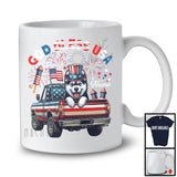 Personalized God Bless USA, Lovely 4th Of July Custom Name Husky On Pickup Truck, Patriotic T-Shirt