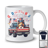 Personalized God Bless USA, Lovely 4th Of July Custom Name Shetland Sheepdog On Pickup Truck, Patriotic T-Shirt