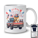 Personalized God Bless USA, Lovely 4th Of July Custom Name Shiba Inu On Pickup Truck, Patriotic T-Shirt