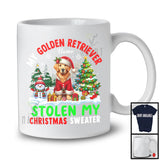 Personalized Golden Retriever Stolen My Christmas Sweater; Cute X-mas Tree Custom Name Snowing T-Shirt