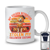 Personalized Golden Retriever Stolen My Halloween Costume; Scary Pumpkin Face; Custom Name T-Shirt