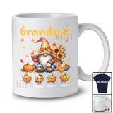 Personalized Grandma; Lovely Thanksgiving Custom Name Gnome; Pumpkins Sunflowers Family T-Shirt