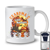 Personalized Grandma's Little Monsters, Creepy Halloween Moon Pumpkin, Custom Name Family T-Shirt