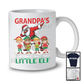 Personalized Grandpa's Little Elf; Cheerful Christmas Dabbing Santa With Elf; Custom Name Family T-Shirt