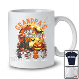 Personalized Grandpa's Little Monsters, Creepy Halloween Moon Pumpkin, Custom Name Family T-Shirt