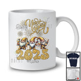 Personalized Happy New Year 2025; Lovely Christmas Custom Name Three Gnomes Drinking; Family T-Shirt