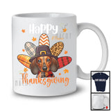 Personalized Happy Thanksgiving; Adorable Custom Name Dachshund Plaid Turkey Tail; Family T-Shirt