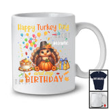 Personalized Happy Turkey Day And My Birthday; Lovely Thanksgiving Custom Name Turkey Pumpkin T-Shirt