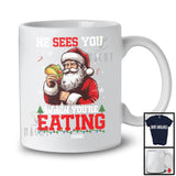 Personalized He Sees You Eating; Humorous Christmas Custom Name Santa Taco; Food Lover T-Shirt