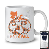 Personalized Hello Fall; Cute Halloween Thanksgiving Pumpkin Shape Plaid; Custom Name Chicken T-Shirt