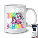 Personalized I Crushed 100 Days of School; Joyful Unicorn On Excavator; Custom Name Girl Students T-Shirt