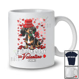 Personalized I Found My Valentine; Lovely Dachshund Holding Rose Hearts; Custom Name Couple T-Shirt