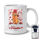 Personalized I Found My Valentine; Lovely Golden Retriever Holding Rose Hearts; Custom Name Couple T-Shirt