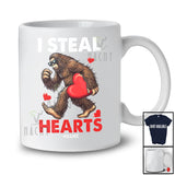 Personalized I Steal Hearts; Adorable Valentine Bigfoot Holding Hearts; Custom Name Men Single T-Shirt