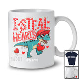 Personalized I Steal Hearts; Adorable Valentine Custom Name T-Rex Holding Heart; Boys Family T-Shirt