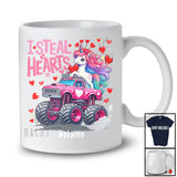 Personalized I Steal Hearts; Joyful Valentine Unicorn On Monster Truck; Custom Name Girls Couple T-Shirt